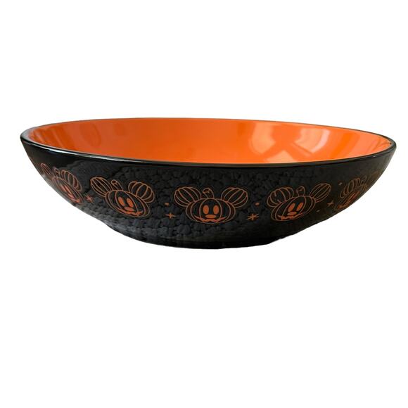 Disney Mickey Mouse HALLOWEEN Pumpkin Serving Bowl Candy Dish Black & Orange New - Picture 2 of 8